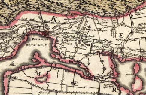 Hofland op uitsnede uit kaart van Blaeu uit 1645.